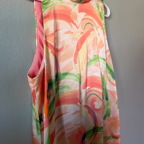 Nicole Miller Peach Orange Green Abstract Maxi Dress Size L - Picture 3 of 6